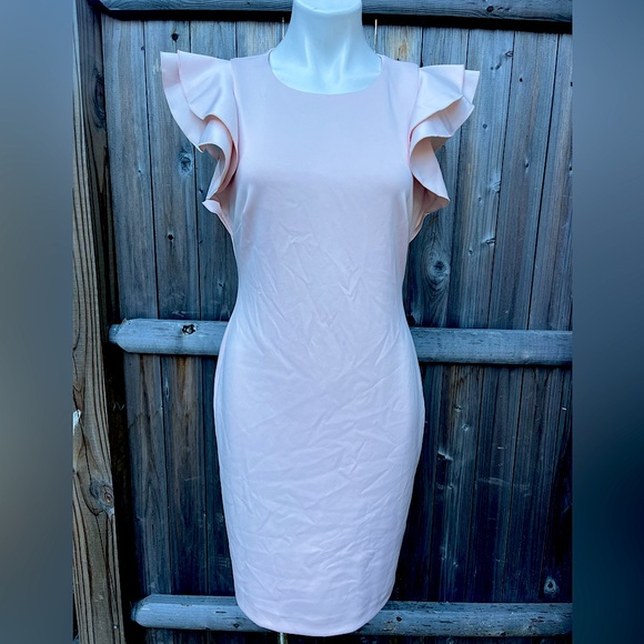 Tommy Hilfiger Blush Pink Scuba Sheath Dress with Flutter Sleeves - Picture 6 of 12